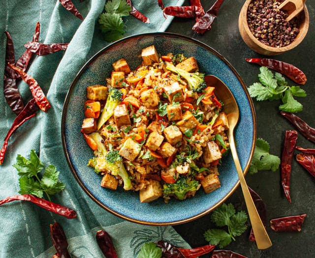 Spicy Vegan Rice Bowl with Roasted Tofu & Sichuan Kick